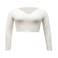 Allhope ženske rebraste gornje usjeve s dugim rukavima zarezane V izrez Solid Boja Slim Fit T-majice Bluze