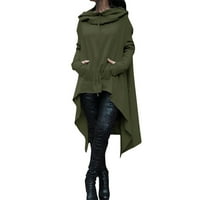 Ženska kapuljača duge kapuljače dugih rukava dugih rukava puna boja duksera, ležerni džemper asimetrična bluza od ruba vojska zelena s