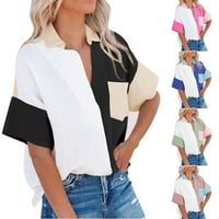 Patlollav Trendi vrhovi za žene kauzalno dugme za patchwork bluzu kratkih rukava majica ljetnih vrhova