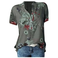 Ležerne bluze Žene kratki rukav labavi fit slatki izvorni vrhovi za žene ženske gumne dolje bluza cvjetna plus majica za žene sive m