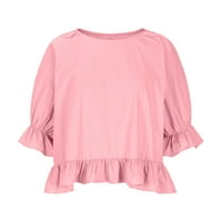 Summer Rucffle majice kratkih rukava za ženske košulje u boji u boji O-izrez za djevojke ženske modne