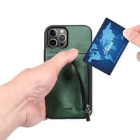 Leathercase Telefon za telefon za povratak sa iPhone serije sa kutijom za telefon sa zatvaračem, zeleno