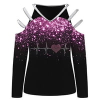 Vrhovi sekva za žene Seksi casual hladno rame Slim v bluze izreza Sparkly Rhinestone Skull Hollow Tunic