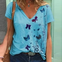 Voncos majice za žene - elegantan V-izrez Ljeto kratkih rukava na vrhu Labavi majica Sky Blue 4