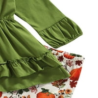 Canrulo Toddler Baby Girls Halloween Outfits Dugi rukav ruff haljina vrhova pantalone od bundeve sa šalnom odjećom zelena 12 mjeseci