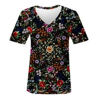 Yyeselk Prekrasno cvjetni print Ženske bluze za slobodno vrijeme Seksi V-izrez kratkih rukava Tunnic