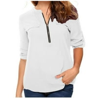 Penkiiy Womens vrhovi ženske ljetne majice s dugim rukavima Zip Casual Tunic V-izrez povukli bluza s