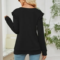 Smanjeni ženski dugi rukav V-izrez V-izrez Lounge Solid Rucfles Hoodie majica majica, crna