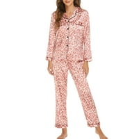 Clearsance Satin pidžama Set za žene Leopard Stripe cvjetni gumb za print dolje za spavanje na dugih rukava noćne odjeće hlače sa loungewear crvena m