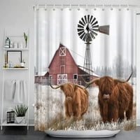 Poljoprivredna krava tuš Curkin set Highland goveda Windmill suncokret Thech Tkanina za ispis Seoska