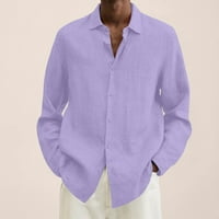 Odeerbi Muška košulja s dugim rukavima Ogrlica za ovratnik Trendy Man Obavijest ovratnik na vrhu majica Summer Tipka gumba Bluza PUTUSWIrt Purple