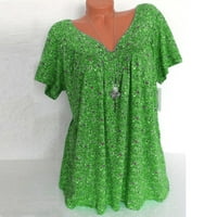 Ženski vrhovi Žene plus veličina kratkih rukava V-izrez za bluzu za bluzu od pulover majica Green XXL