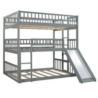 Cosotower puni puni trostruki krevet sa ugrađenim merdevinama i klizačem, trostruki krevet na kat sa zaštitnim krevetima, sivom bojom