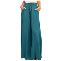 Žene slatke ljetne hlače s džepovima meke svilenkaste dressy pant pantalone za crtanje elastičnih boho