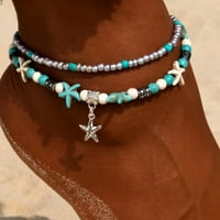 Softones Plava zvijezda kornjača ANKLET višeslojni šarm perle morskog ručno izrađenog Boho Anklet Foot nakit za žensku djevojku