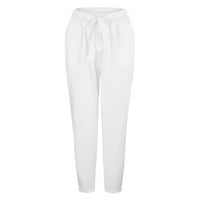 Lanene hlače dame pamučno posteljina odijelo modne udobne čipke za hlače od čipke, čvrsta boja od poliestera bijela