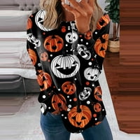 Yubatuo Ženski okrugli vrhovi pamuk ženska povremena moda Halloween Print Dugi rukav O-izrez TOP bluza