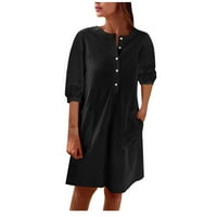 Ženske plus veličina haljina i ljeto od punog pamučnog i posteljina, casual džepka haljina crna 10