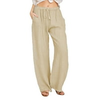 Ženske hlače Prodaja Žene Ležerne prilike Čvrsto pamučne posteljine elastične struke duge hlače za stoke