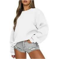 Dukseri za ženske dukseve sa padom ramena, teretana dugih rukava Y2K odijela vježba dukserica za posadu pulover tinejdžerke pulover osnovna prevelika odjeća bijela m
