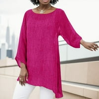 Yuwegr Tunic ružičasti vrhovi visokog rub pulover pamučne posteljine dugih rukava s dugim rukavima za ženska bluza veličine