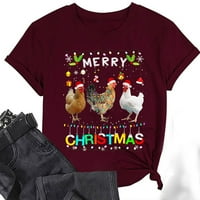 Odeerbi Božićne smiješne majice za žene Ležerne prilike za piletinu Kratki rukav Okrugli bluza za okrugli