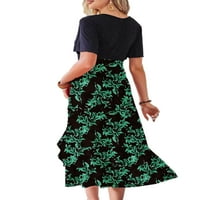 Žene Swing Haljine s kratkim rukavima Ljeto Midi haljina V izrez Sundress Loose Beach Green XS