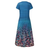 Clearsance Ljetne haljine za žene Dužina gležnja Kratki rukav Ležerne prilike, A-line ispisana okrugla Dress Dress Dress Light Blue L l