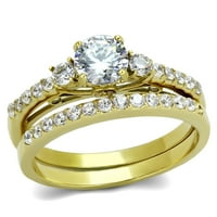 Par prstenova seta ženski zlatni IP nehrđajući čelik krug CZ Vjenčani prsten Muški zlatni ravni pojas veličine W9m8