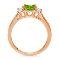 1. CT Sjajni smaragdni rez prirodni peridot 14k Rose Gold Solitaire sa akcentima Trobotan prsten SZ