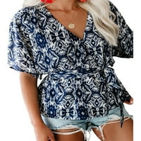 Grianlook WomenGy cvjetni print majica V izrez Pulover Tunička bluza plaža čipka čipke šifonske vrhove