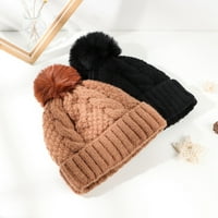Pleteni šešir pompom ručno rađen zadebljani plišani oblozi Čvrsta boja drži topla vunenu pređu jeseni