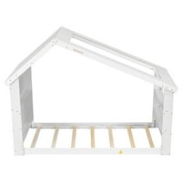 Twin Size Podni krevet na površini s krovom i prozorom i LED svjetlom, višenamjenk drvene platforme za djecu, nije potreban BO Prorušenje, bijelo