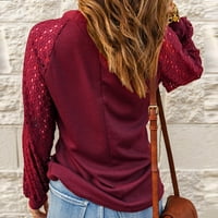 Bluze za žene srušeno casual žensko casual okrugli vrat čvrste boje čipke za šivanje dugih rukava pulover