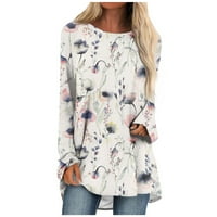 Ženska modna jesen jesen zima casual cvjetni print dugih rukava O-izrez O-izrez bluza plus veličina ženskih vrhova siva m