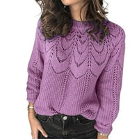 RRHSS Womens Crewneck Dugi rukav izdubljeni pleteni džemper Čvrsti ležerni labavi pulover Jumper vrhovi