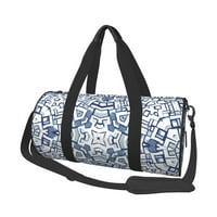 Torba za teretanu velikog kapaciteta za muškarce i žene, plave geometrijske art okrugle prijenosne putne torbe za sportske fitness