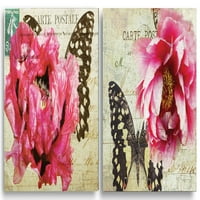 Carte poštar; Popularne živopisne ružičaste peonire i leptiri; Cvjetni dekor; Dva otiska plakata