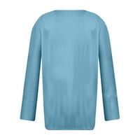 Bazyrey Dukseri za žensko čišćenje dugih rukava Trendi čvrsti labavi bluze V-izrez casual pulover plavi