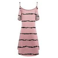 Mgohoen Žene Ljetne casual prugaste haljine hladne ramene špagete remen za rezanje mini haljina ružičasta