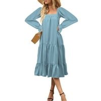 Ženska casual haljina dugih rukava ruff haljina opružnog slojevitih plaža s dugim rukavima, svjetlo plava haljina, svijetlo plava 3xl