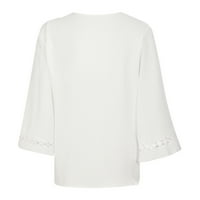 Zodggu Trendy ponude za bluzu za bluzu za žene salon V izrez Crochet čipkalice za spajanje rukavske majice Ljetni elegantni labavi fit pulover TEES TOP WHITE 12