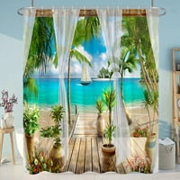 Simulacijska prozora Plaža Šuma Vanjski tuš za tuširanje Tropsko morsko pejzažno pejzažno boemska krpa Viseće zavjese Dekor kupaonice