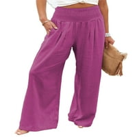 Ženske hlače visoke struk casual salon na plaži Čvrsti hlače u boji uzirene u dnevnoj haljini pantalona