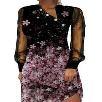 Colisha Dame A-line haljine V izrez Midi haljina cvjetni print casual odmor s dugim rukavima crna s