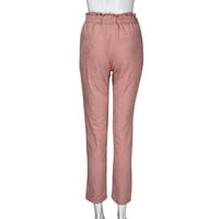 Ležerne prilike visokog struka pantalone džepove čipke up bowtie elastične strugove Hlače od poliestera ženske ružičaste xl