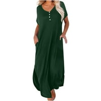 Ženske haljine okrugli dekolte, puna maxi ljetna haljina kratkih rukava tamno zelena 2xl