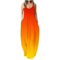 Ženska ljetna casual labava maxi haljina modna tiskana V-izrez Podesiva špageta traka duga haljina s