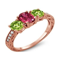 Gem Stone King 1. CT ovalni ružičasti turmalinski zeleni peridot 18K ružičasti pozlaćeni srebrni prsten