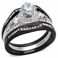 Njegova je njena crna IP nehrđajući čelik krug CZ luksuzni vjenčani prsten set mučina dva tona crna